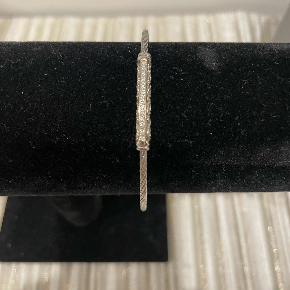 Alor stainless steel and 18kt yellow gold diamond bangle bracelet